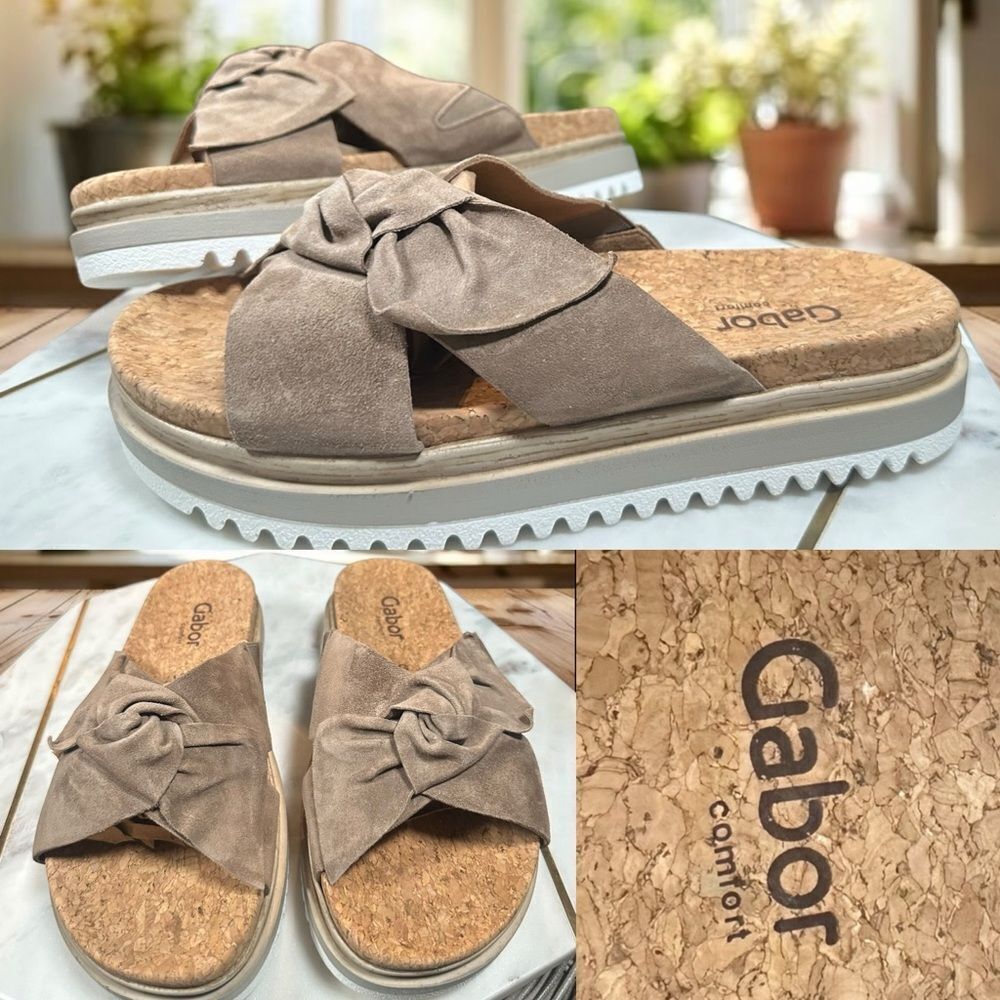 Gabor Taupe Suede Knot Slide Sandals